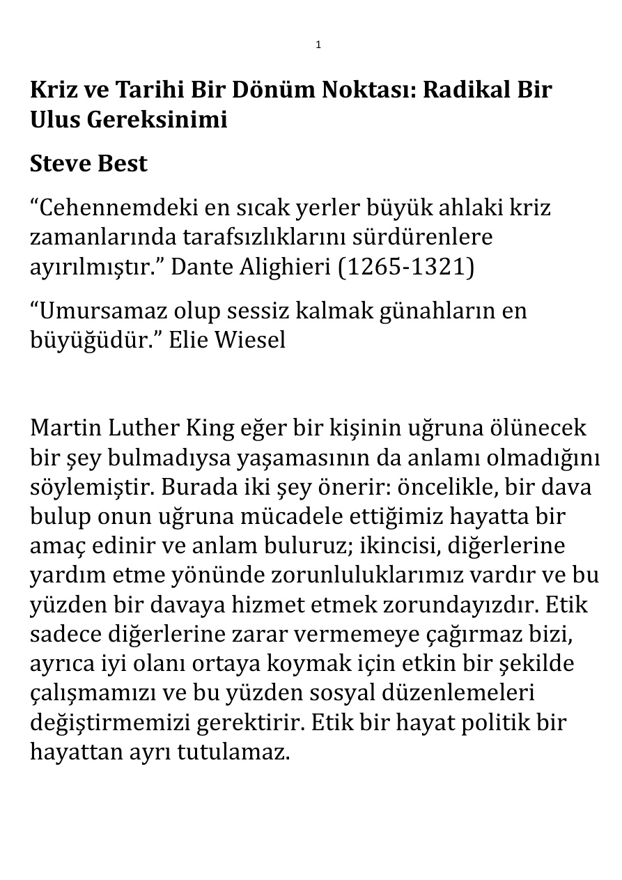 Kriz ve Tarihî Bir Dönüm Noktas;Radikalleşmiş Bir Millet İhtiyacı PDF – Steve Best