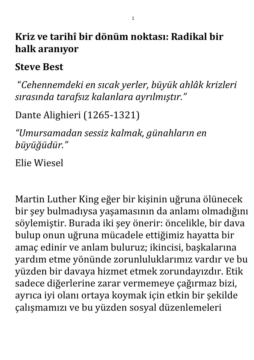 Kriz ve tarihî bir dönüm noktası; Radikal bir halk aranıyor PDF – Steve Best