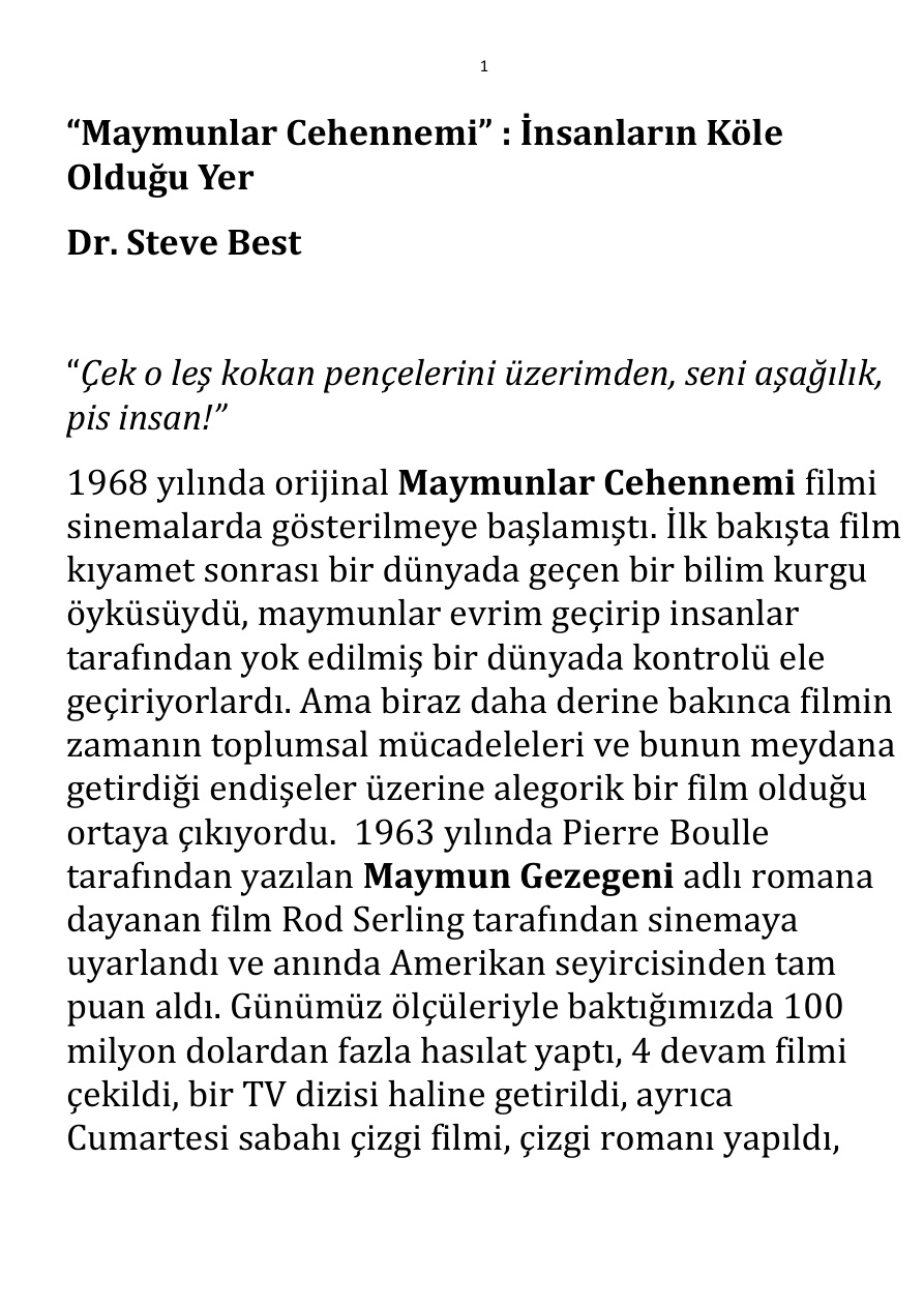 Maymunlar Cehennemi; İnsanların Köle Olduğu Yer PDF – Steve Best