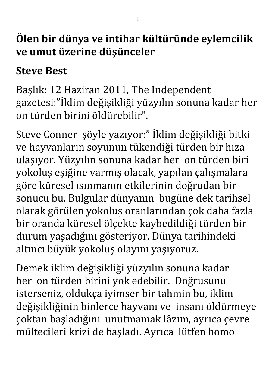 Ölen bir dünya ve intihar kültüründe eylemcilik ve umut üzerine düşünceler PDF – Steve Best