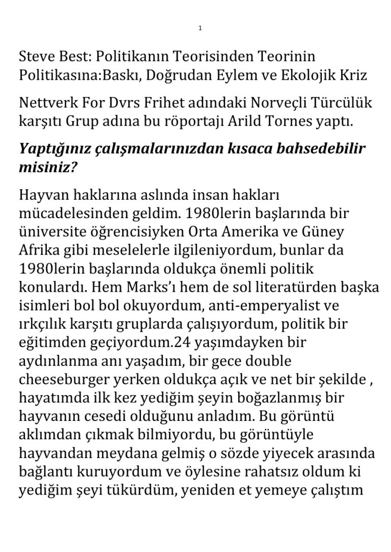 Steve Best Politikanın Teorisinden Teorinin Politikasına;Baskı, Doğrudan Eylem ve Ekolojik Kriz Kitap Kapağı
