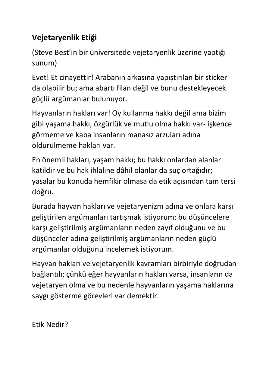 Vejetaryenlik Etiği PDF – Steve Best