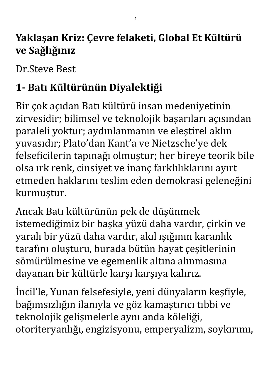 Yaklaşan Kriz; Çevre felaketi, Global Et Kültürü ve Sağlığınız PDF – Steve Best