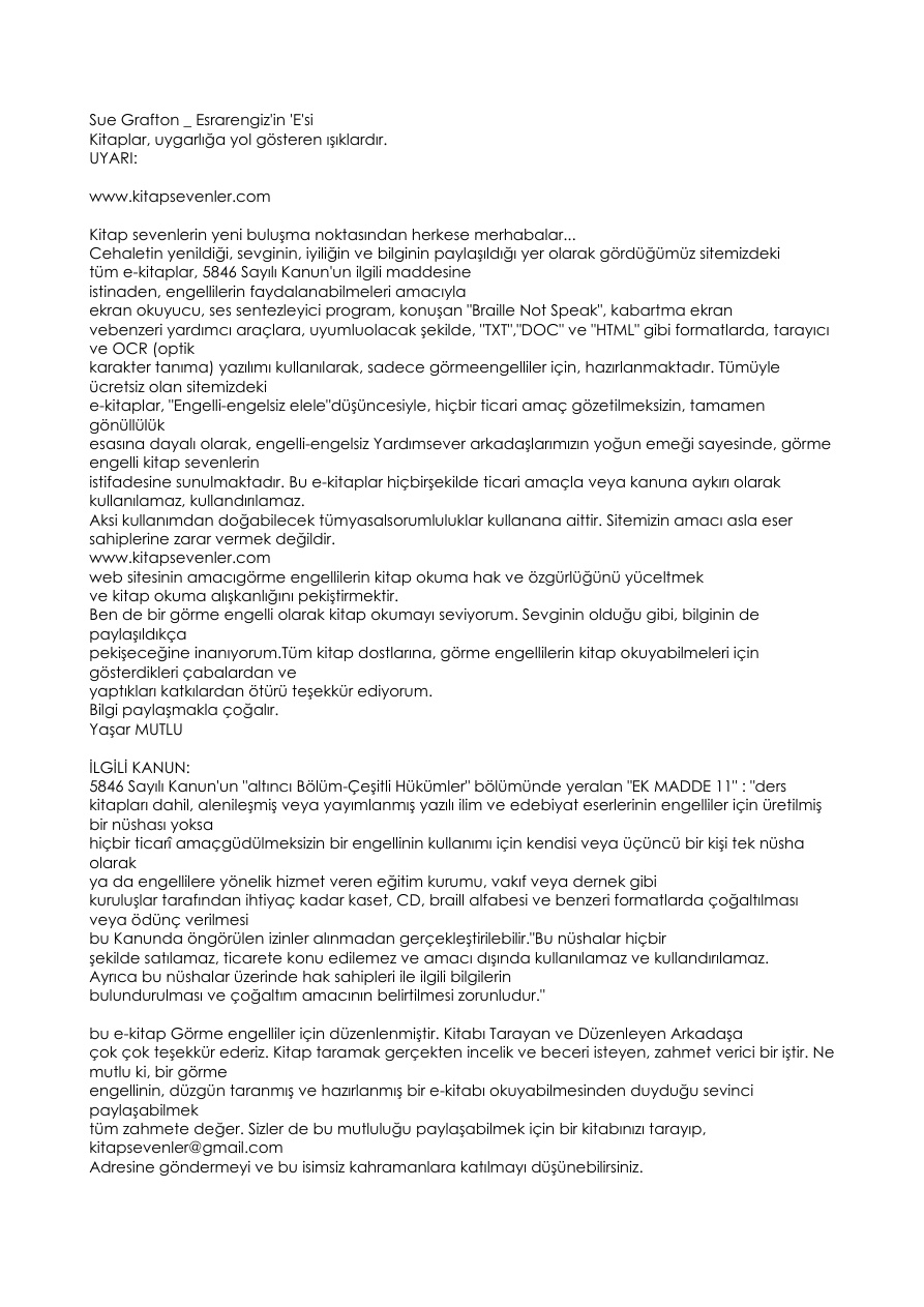 Esrarengiz’in ‘E’si PDF – Sue Grafton