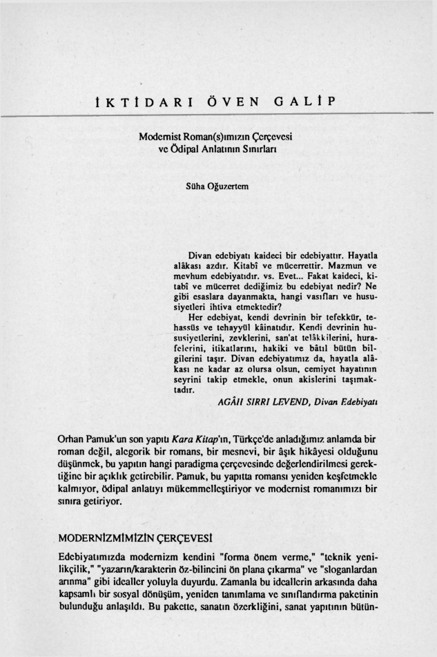 İktidarı Öven Galip (Modernist Roman-s-ımızın Çerçevesi ve Ödipal Anlatının Sınırları) PDF – Süha Oğuzertem
