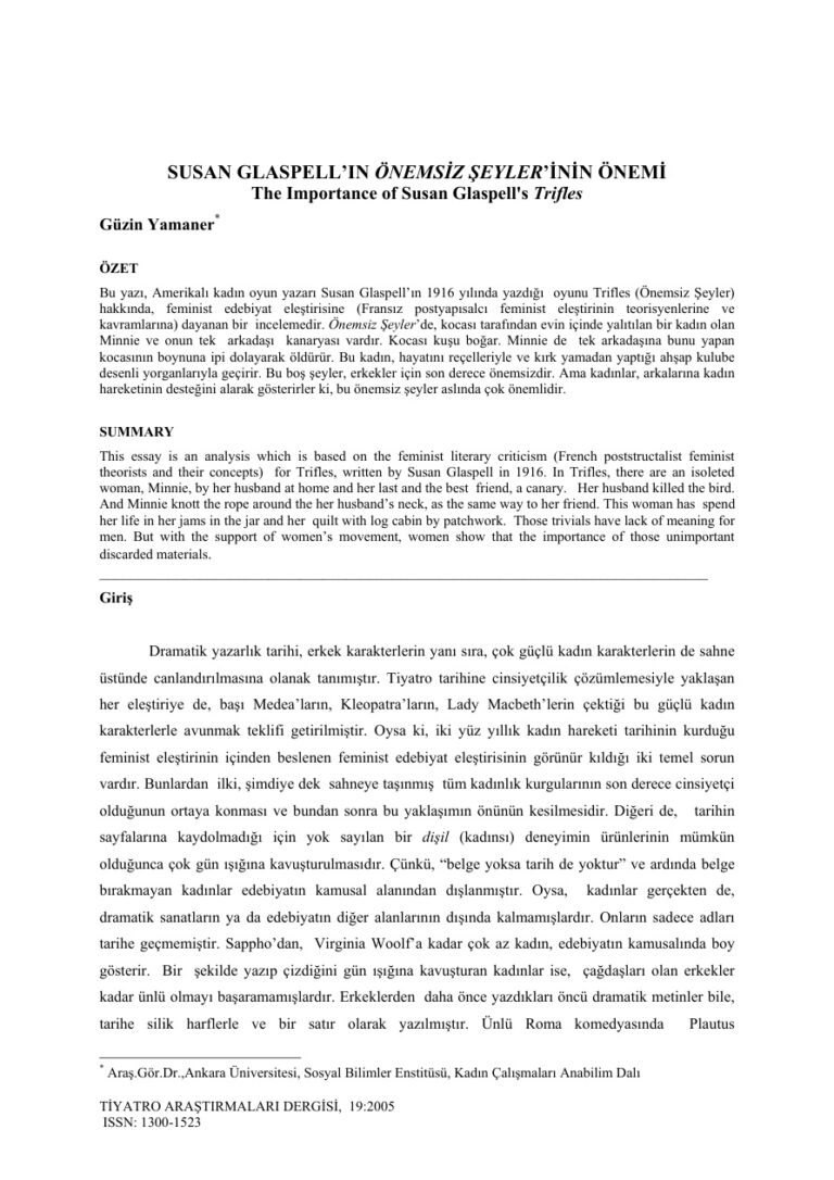 Önemsizi (Trifles) PDF - Susan Glaspell 1 Susan Glasspell'in önemsizi Kitap Kapağı