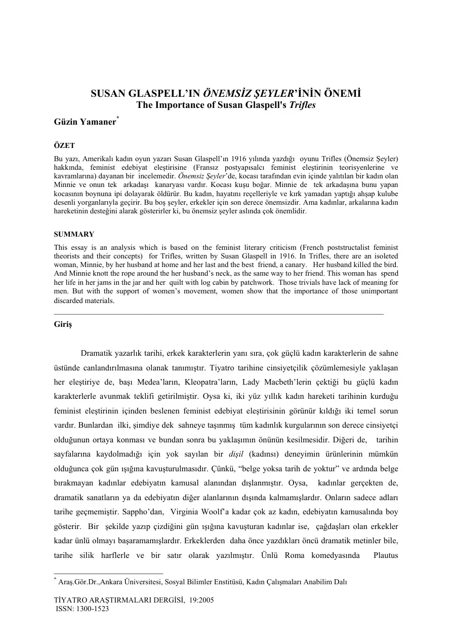 Önemsizi (Trifles) PDF – Susan Glaspell