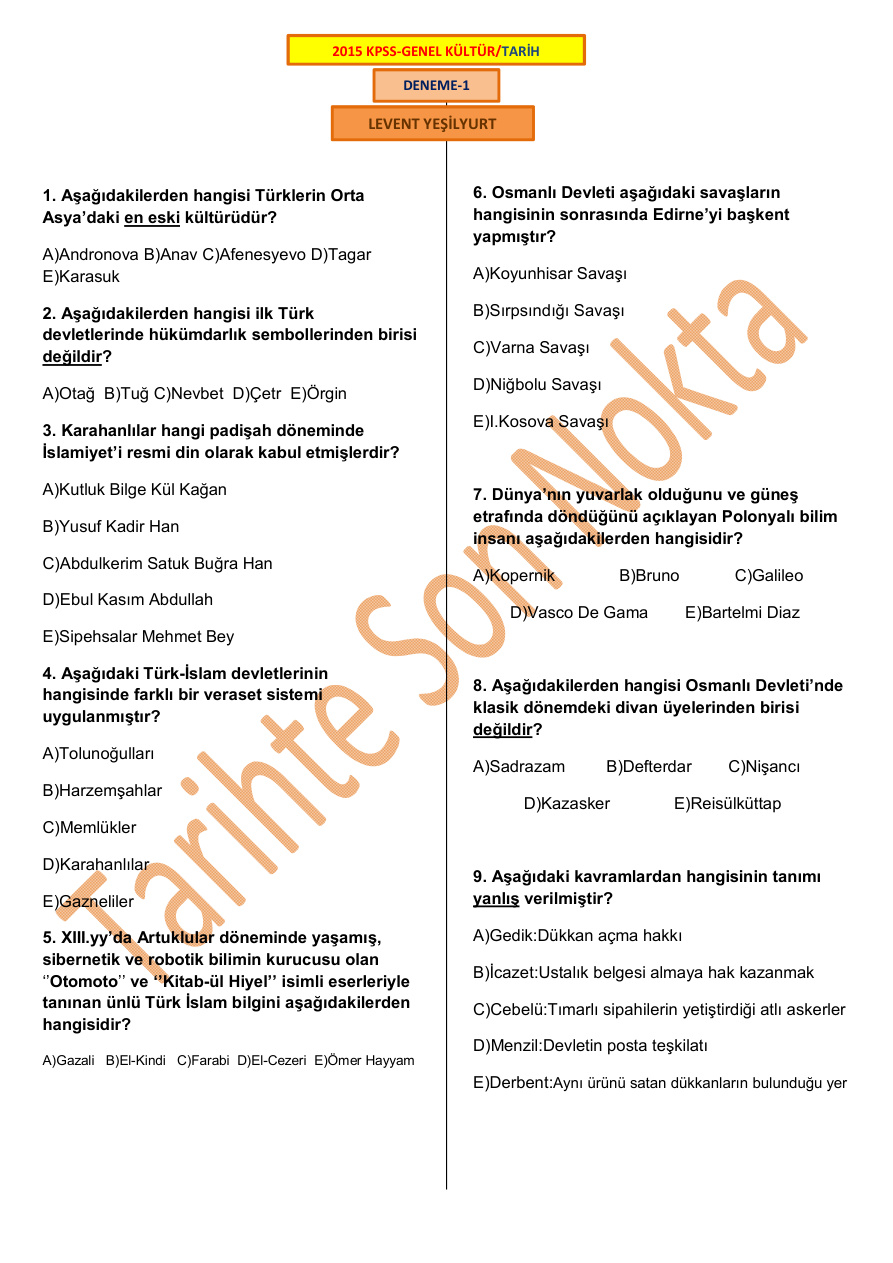 TARİH DENEME-1 PDF – Kolektif / Eğitim
