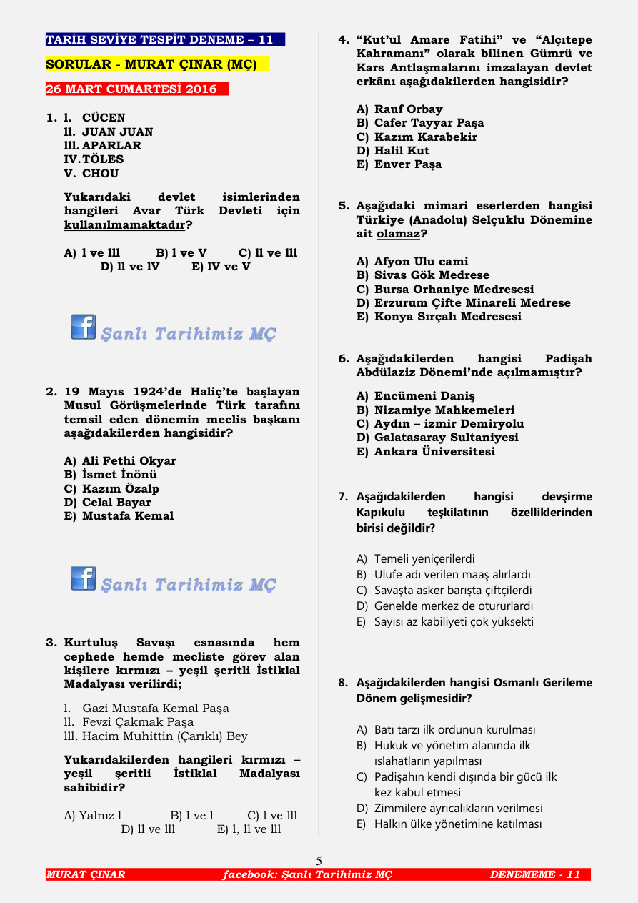 TARİH DENEMESİ 11 Şanlı Tarihimiz MÇ PDF – MÇ (Kolektif)