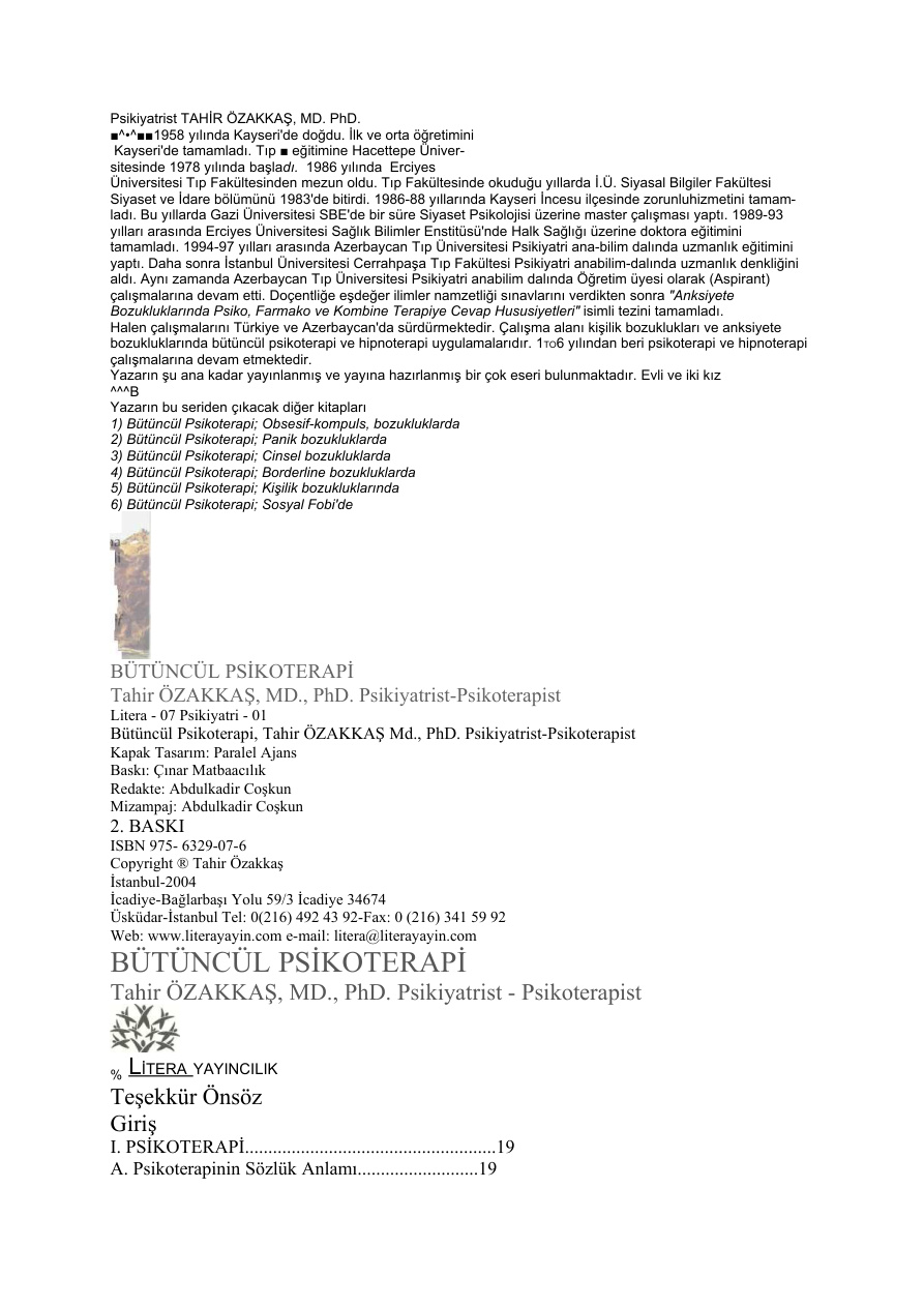 Bütüncül Psikoterapi PDF – Tahir Özakkaş