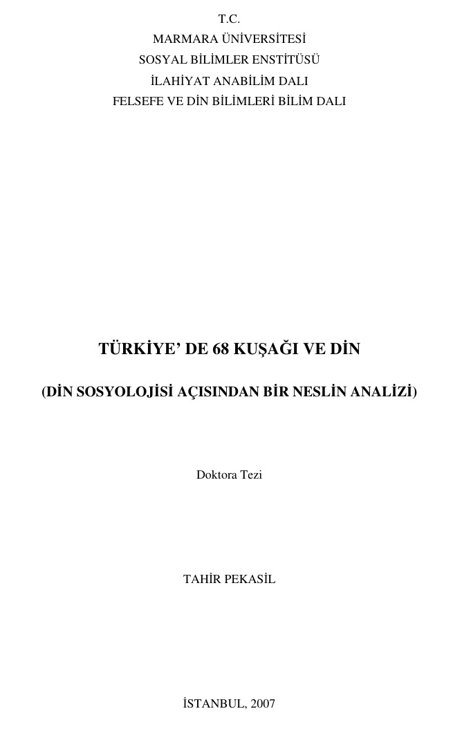 Türkiye’de 68 Kuşağı ve Din PDF – Tahir Pekasil