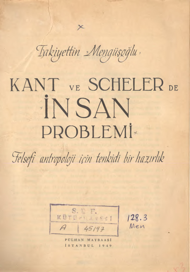 Kant ve Scheler de İnsan Problemi PDF – Takiyettin Mengüşoğlu