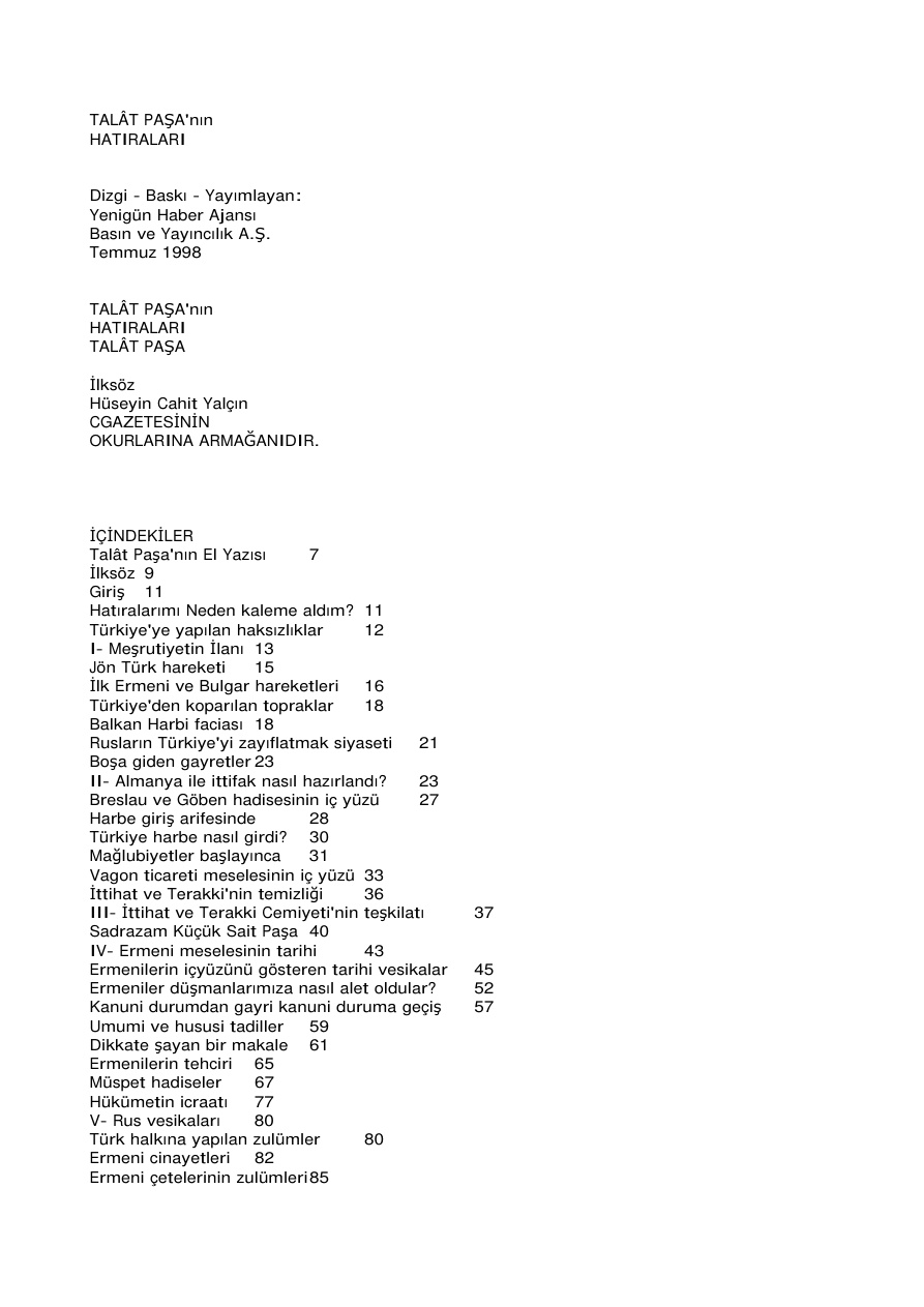 Talat Pasa’nin Hatiralari PDF – Talat Paşa