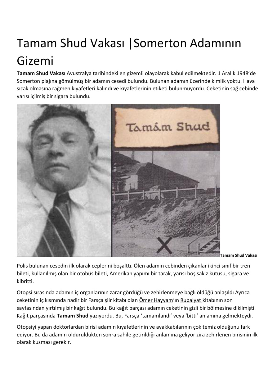 Tamam Shud Vakası PDF – Kolektif / Gizem