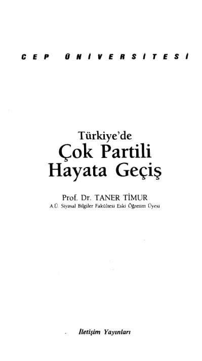 Türkiye’de Çok Partili Hayata Geçiş PDF – Taner Timur