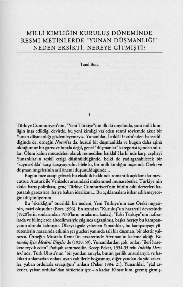 Milli Kimliğin Kuruluş Döneminde Yunan Düşmanlığı PDF – Tanıl Bora