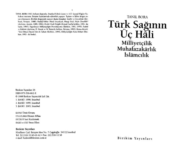 Tanil Bora Turk Saginin Uc Hali Kitap Kapağı