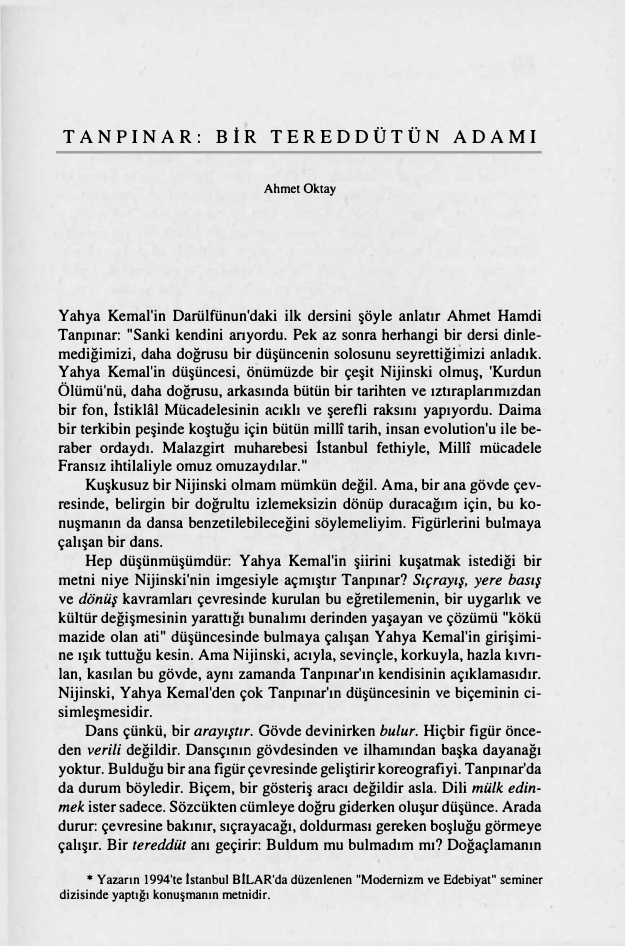Tanpinar Bir Tereddütün Adami PDF – Ahmet Oktay