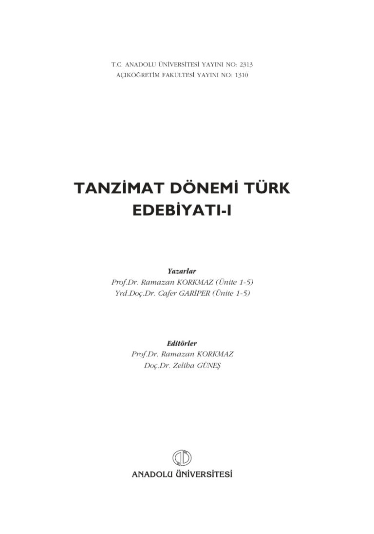 Tanzimat Dönemi Türk Edebiyatı 1 Kitap Kapağı