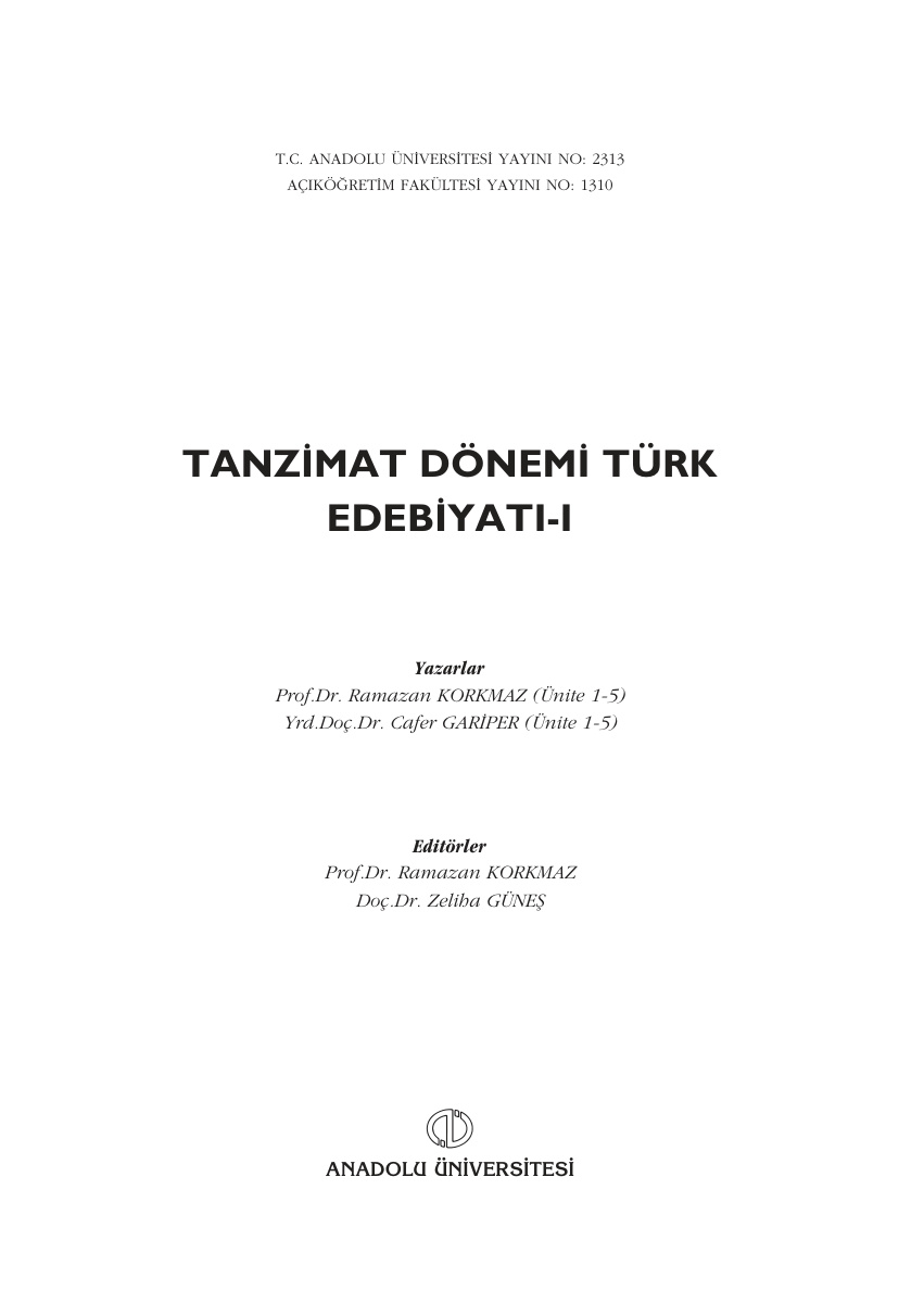 Tanzimat Dönemi Türk Edebiyatı 1 PDF – Kolektif / Edebiyat