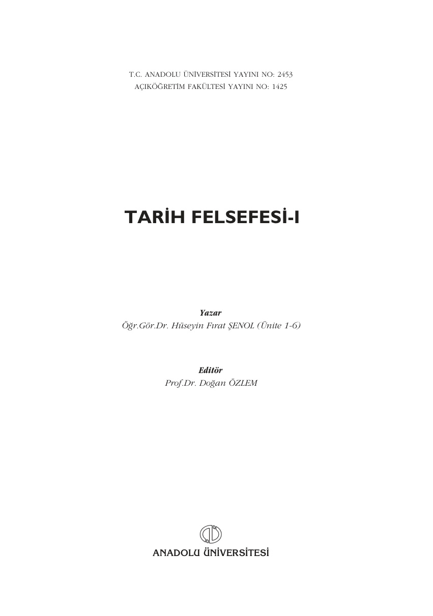 Tari Felsefesi-I PDF – Fırat Şenol (AÖF)