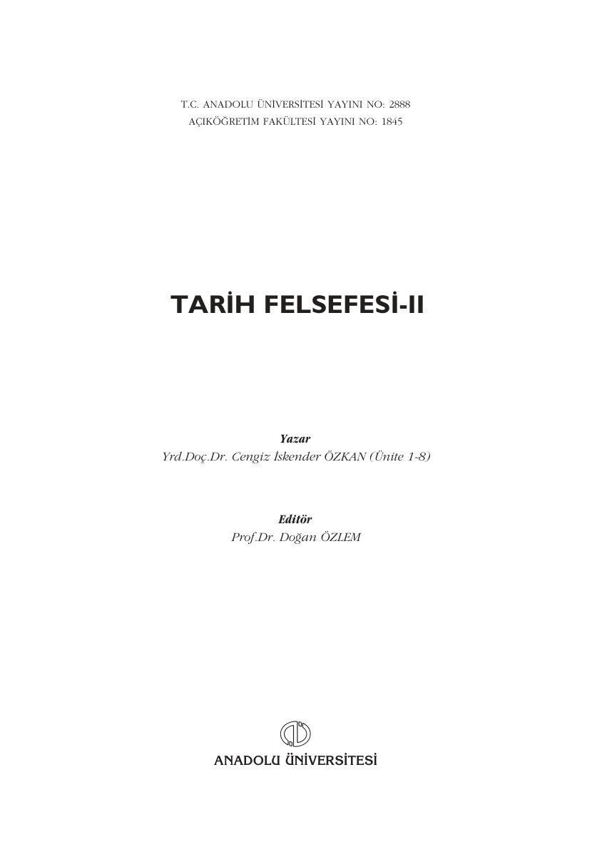 Tarih Felsefesi II PDF – Hüsen Özkan (AÖF)