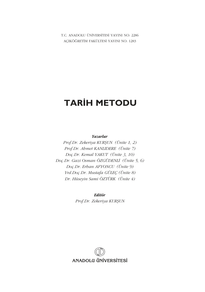 Tarih Metodu PDF – Kolektif / AÖF