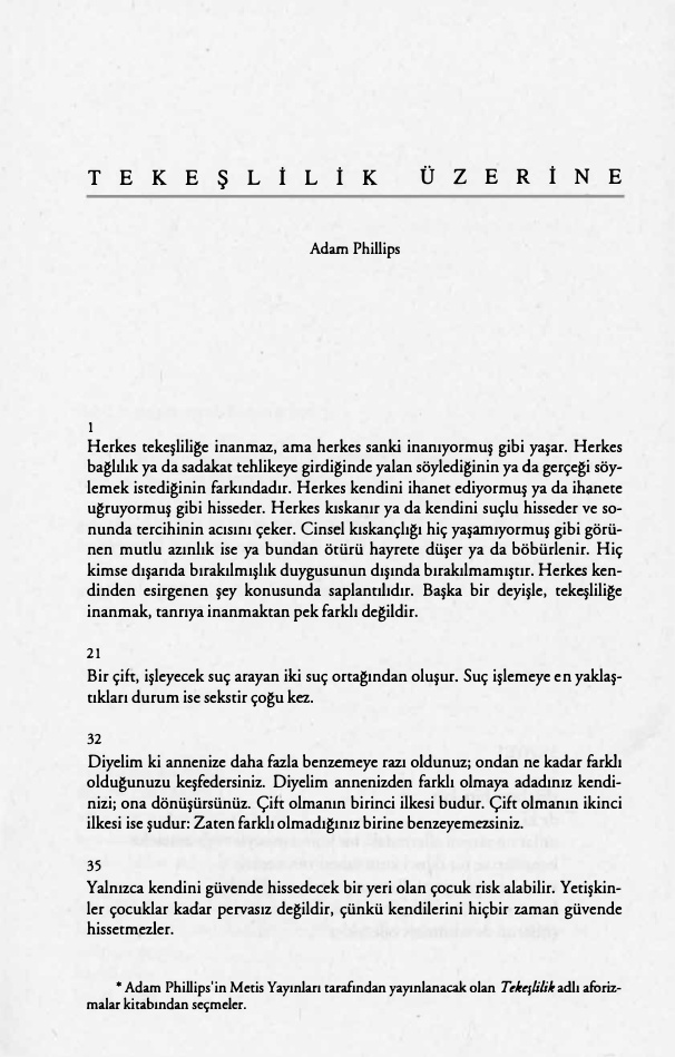 Tekeslilik Üzerine PDF – Adam Phillips