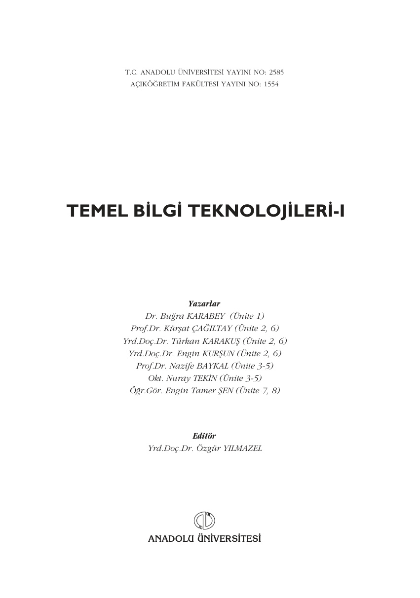 Temel Bilgi Teknolojileri 1 PDF – Kolektif / Eğitim