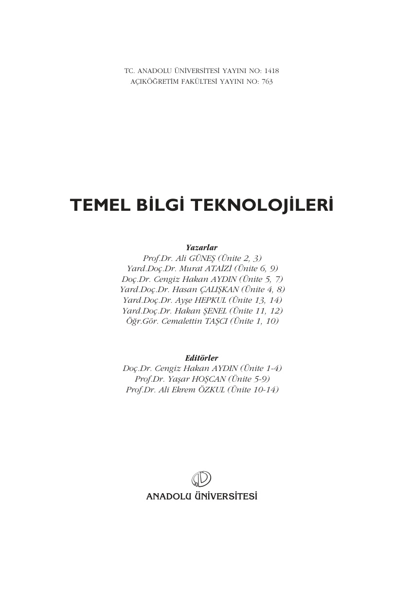 Temel Bilgi Teknolojileri 2 PDF – Kolektif / Eğitim