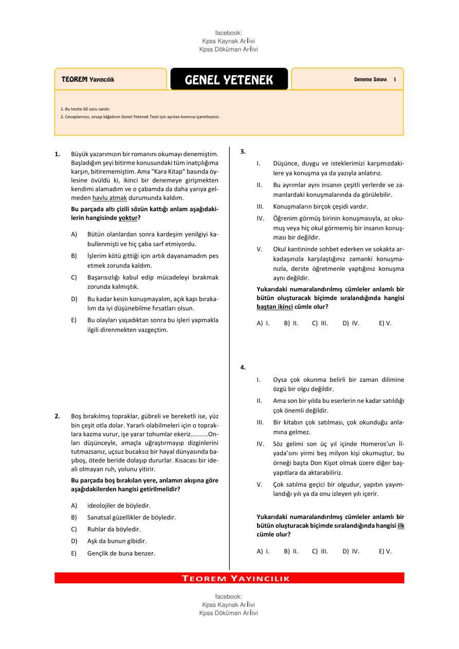 Teorem 2014 1. Deneme GyGk PDF – Kolektif / Eğitim