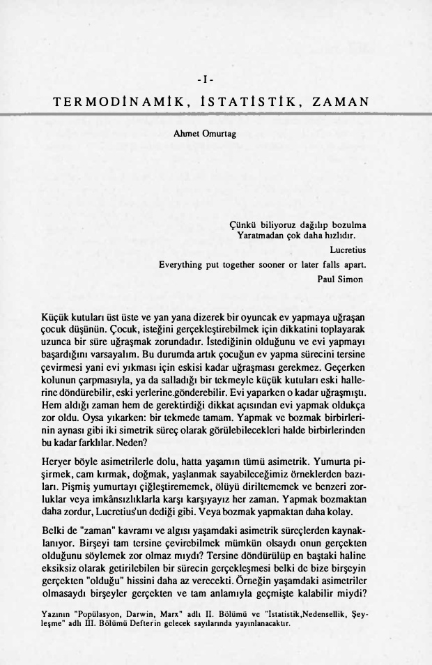 Termodinamik, İstatistik, Zaman PDF – Ahmet Omurtag