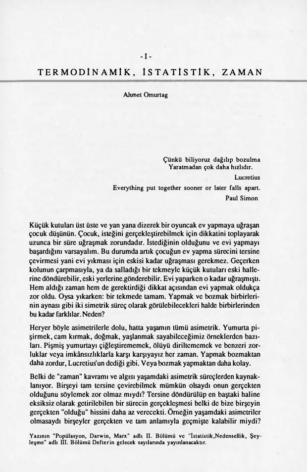 Termodinamik, İstatistik, Zaman PDF – Ahmet Omurtag