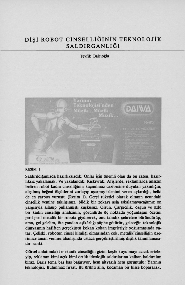 Dişi Robot Cinselliğinin Teknolojik Saldırganlığı PDF – Tevfik Balcıoğlu