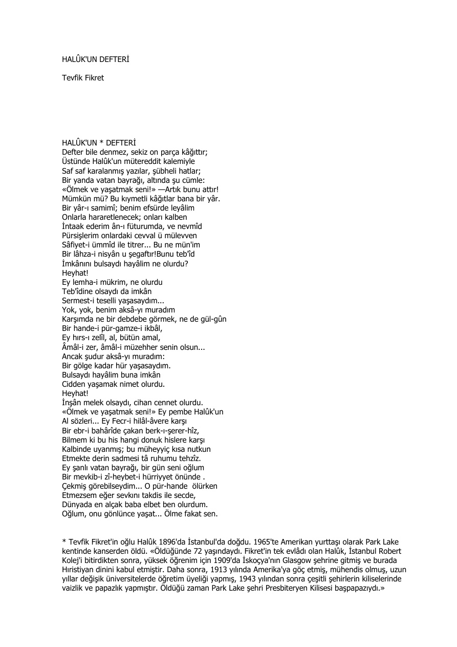 Haluk’un Defteri PDF – Tevfik Fikret