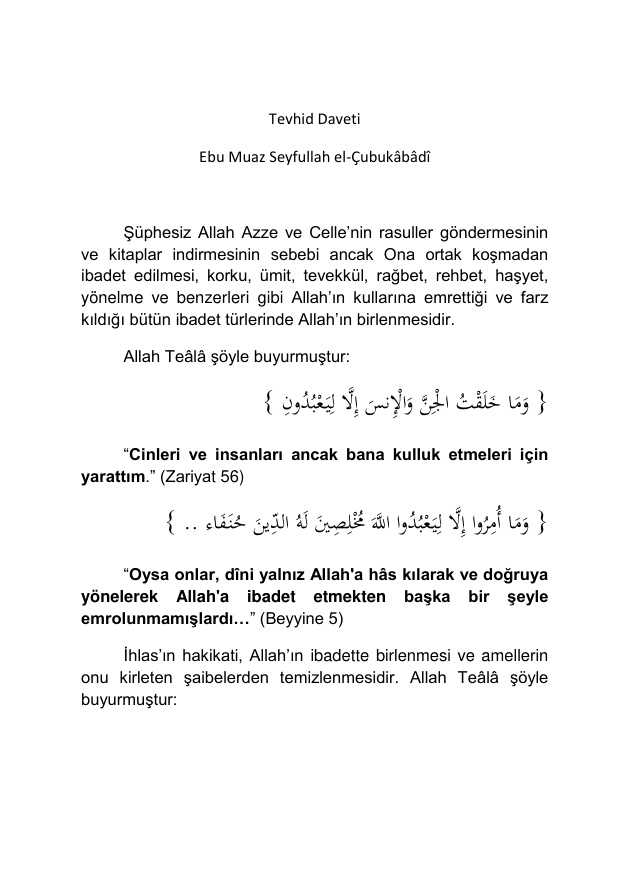 Tevhid Daveti PDF – Kolektif