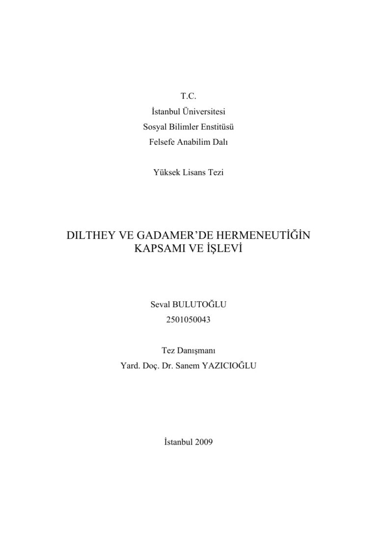 Tez Dilthey ve Gadamer'de Hermeneutiğin Kapsamı ve İşlevi Kitap Kapağı