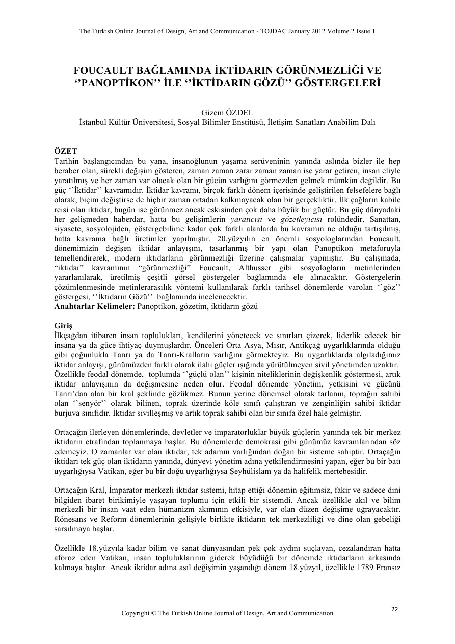 Foucault Bağlamında Iktidarın Görünmezliği ve Panoptikon PDF – Kolektif / Felsefe