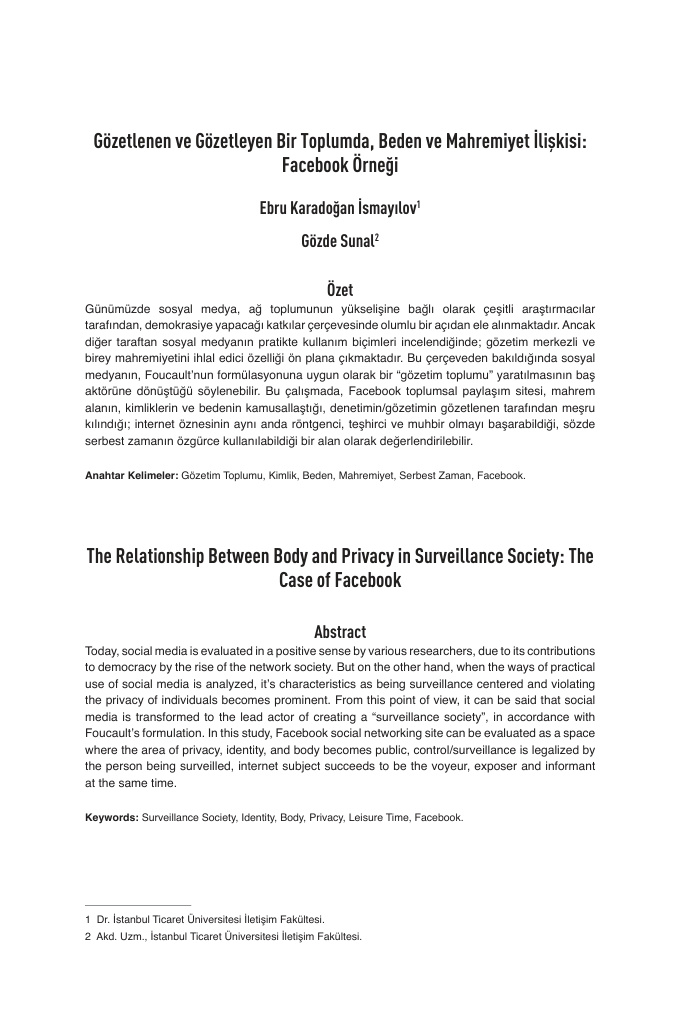 Gözetlenen ve Gözetleyen Bir Toplumda Beeden ve Mahremiyet İlişkisi PDF – Kolektif / Tez