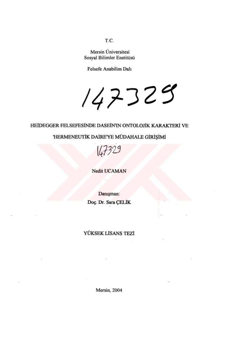 Tez Heidegger Felsefesinde Dasein'ın Ontolojik Karakteri ve Hermeneutik Daire'ye Müdahale Girişimi Kitap Kapağı