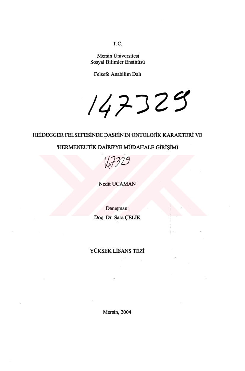 Heidegger Felsefesinde Dasein’ın Ontolojik Karakteri PDF – Kolektif / Tez
