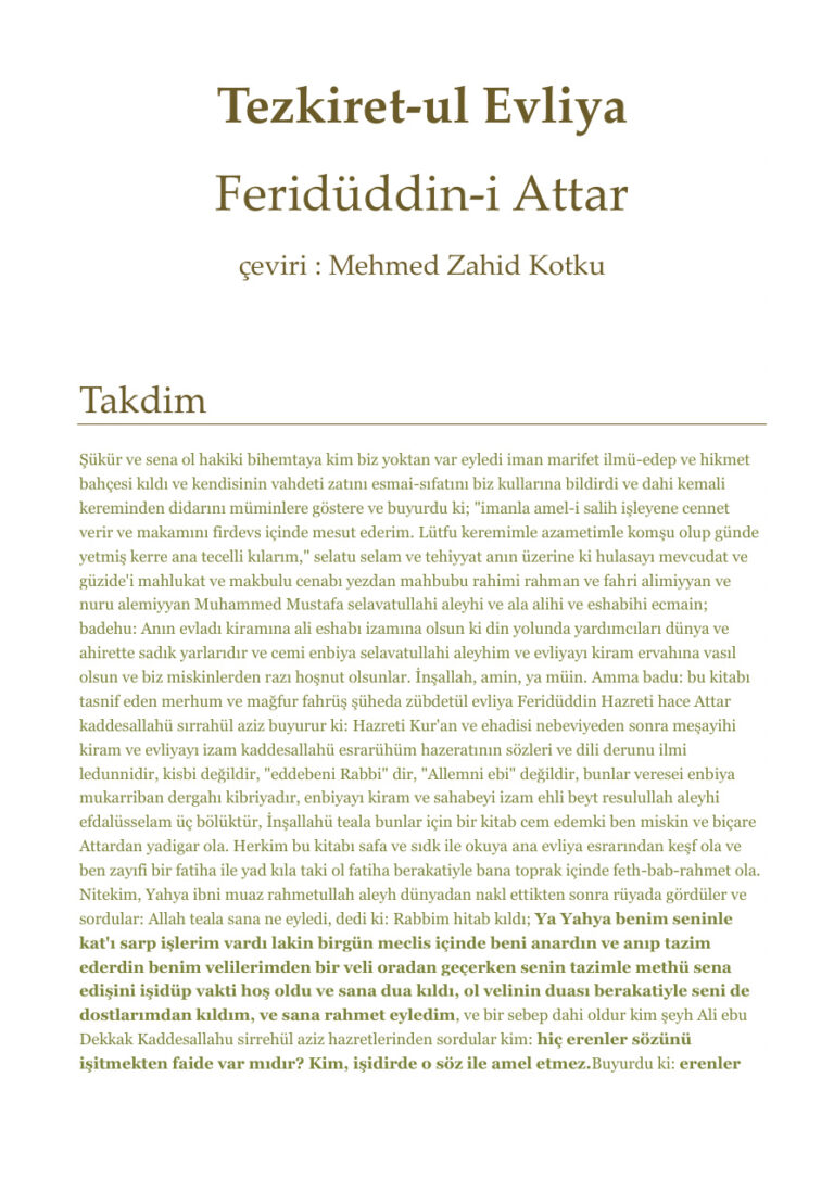 Tezkiret-ul Evliya PDF - Feridüddin-i Attar 1 Tezkiret ul Evliya Feridüddin i Attar Kitap Kapağı