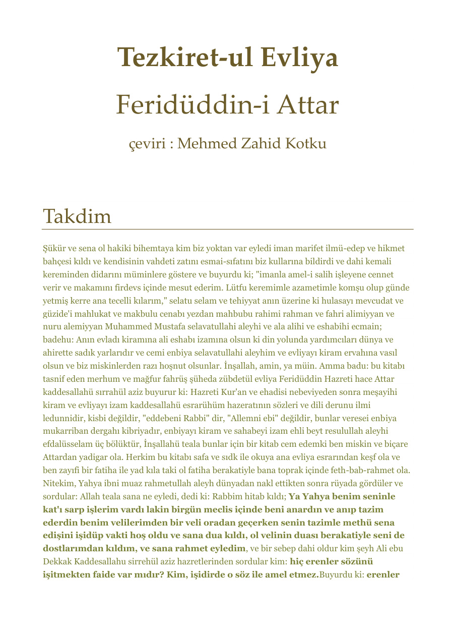 Tezkiret-ul Evliya PDF – Feridüddin-i Attar