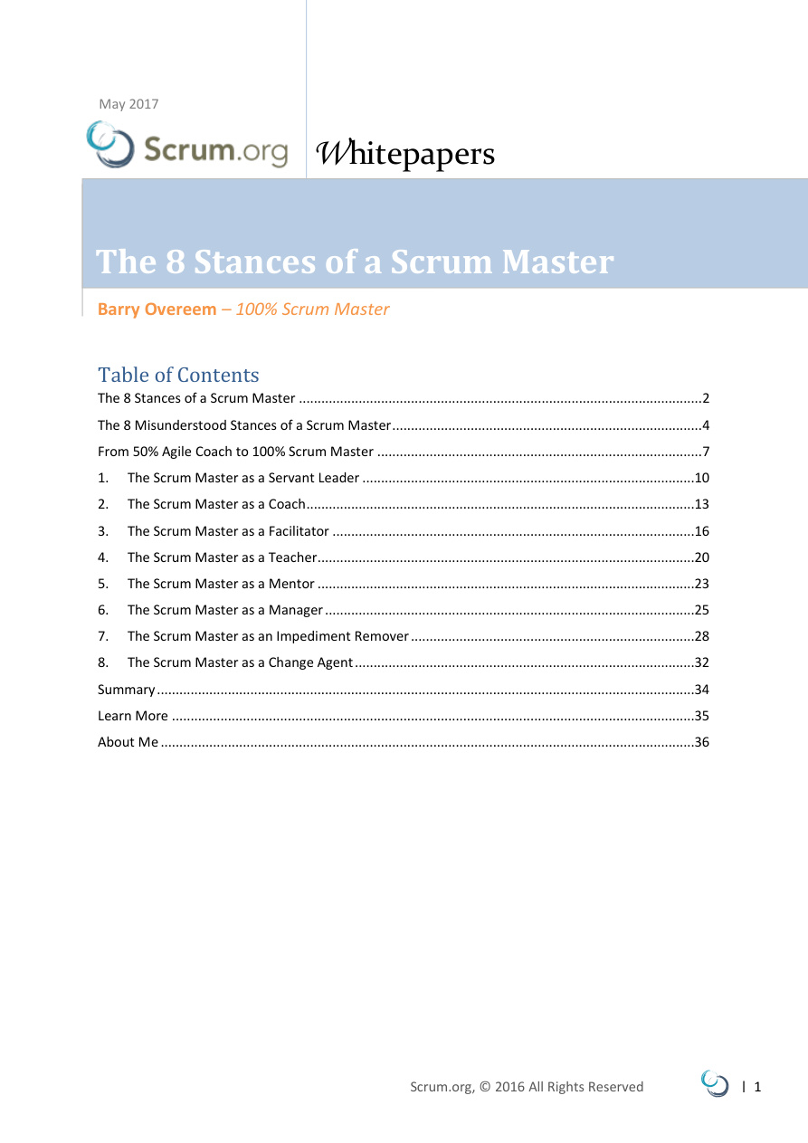 The 8 Stances of a Scrum Master PDF – Barry Overeem