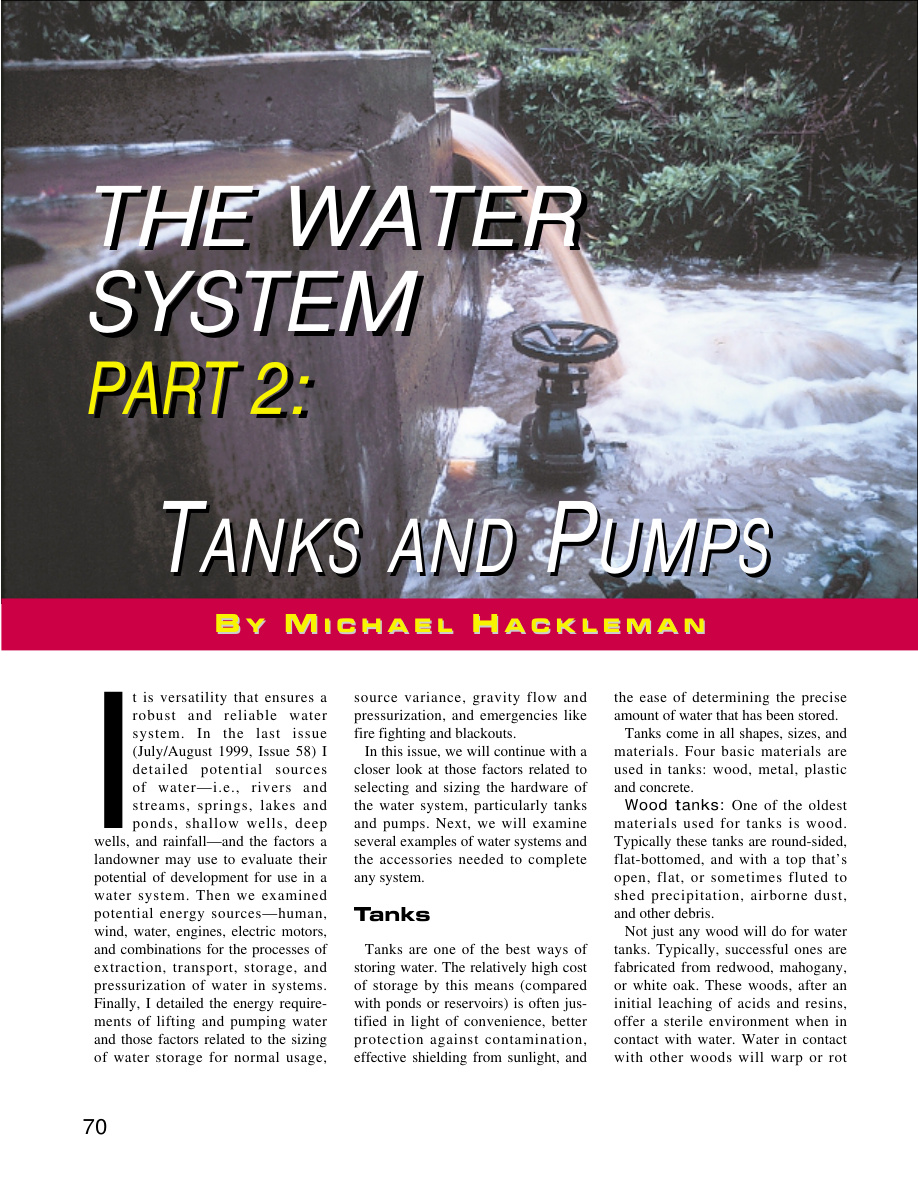 The Water System: Part 2 – Tanks and Pumps PDF – Michael Hackleman