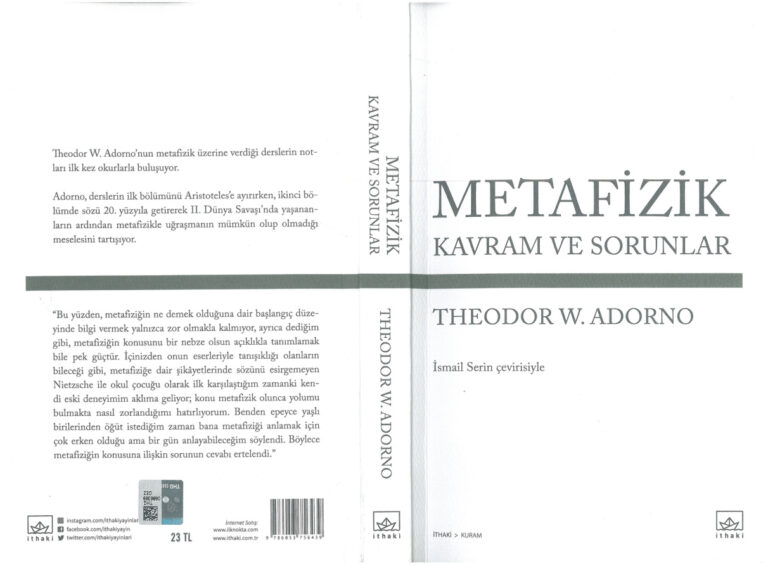Metafizik Kavram ve Sorunlar PDF - Theodor Adorno 1 Theodor Adorno Metafizik Kavram ve Sorunlar Kitap Kapağı
