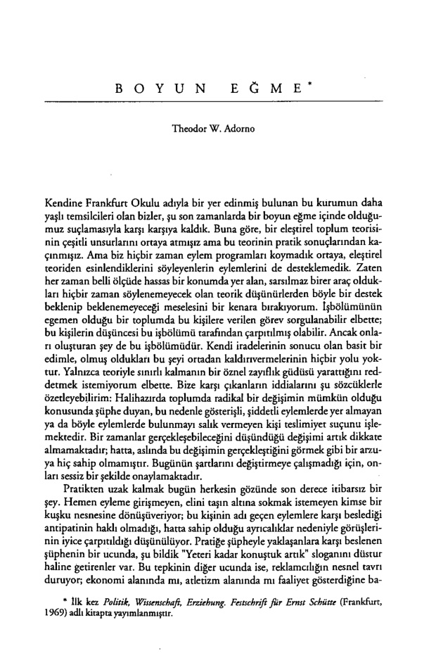 Boyun Eğme PDF – Theodor W. Adorno