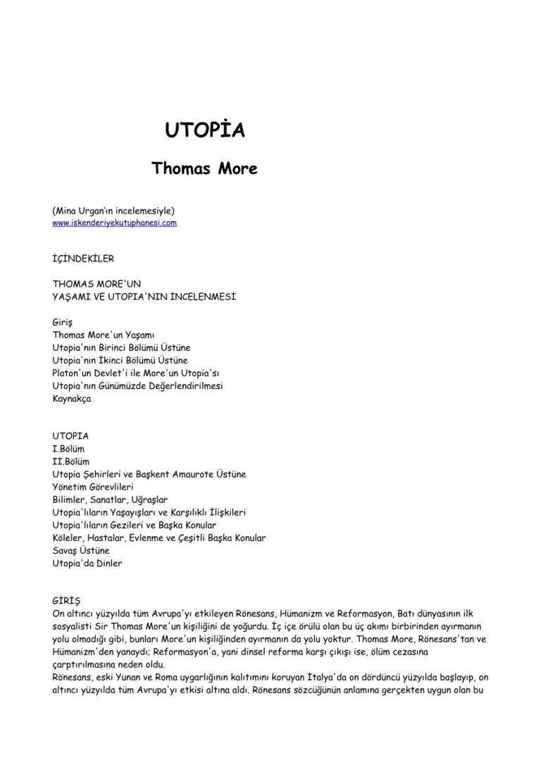 Thomas More Utopia Kitap Kapağı