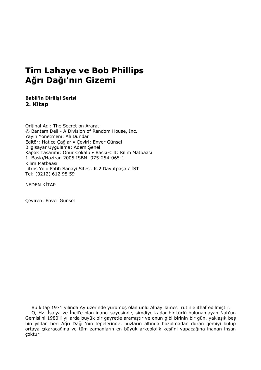 Agri Daği’nin Gizemi PDF – Tim LaHaye & Bob Phillips