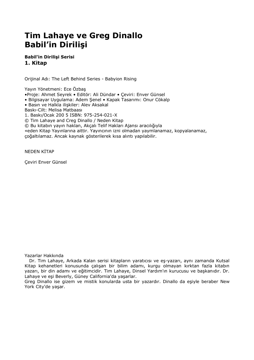 Babil_in Dirilisi PDF – Tim LaHaye & Greg Dinallo